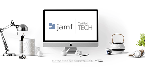 jamf-online-training Jamf Pro online training represented by Jamf logo on desktop PC